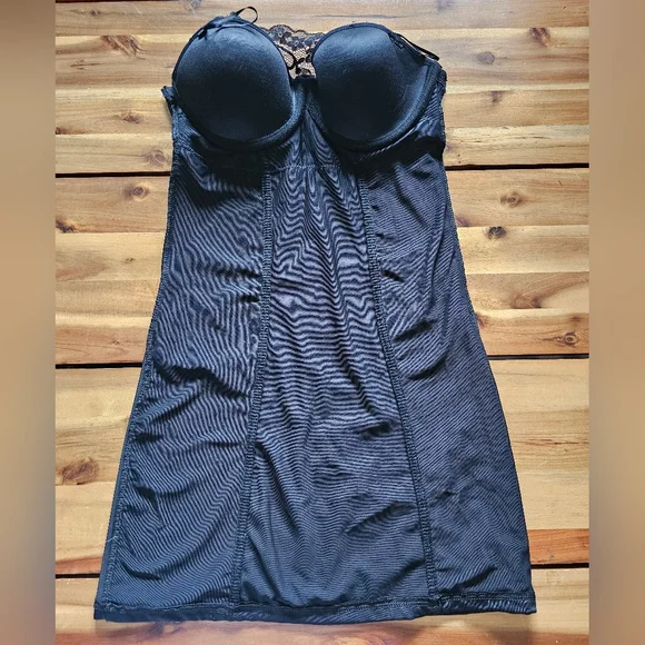 F.I.T. Figure Improving Technology Black w/ Lace PushUp Padded Bra Shapewear - Picture 4 of 8